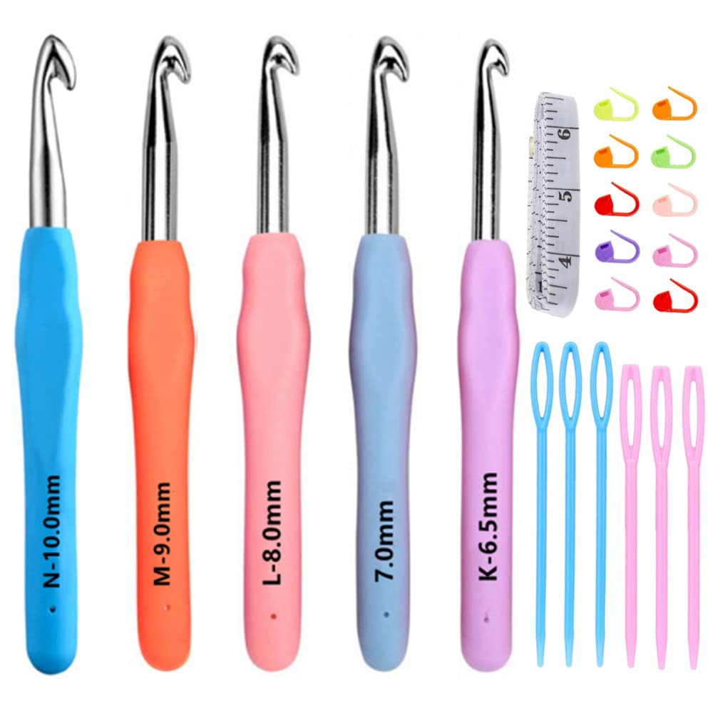 Premium Crochet Hooks Set - 6.5mm to 10mm (Sizes K, L, M, N) - Large Ergonomic Crochet Needles for Yarn Crafting - Perfect for Chunky Blankets, Scarves, and DIY Knitting Projects