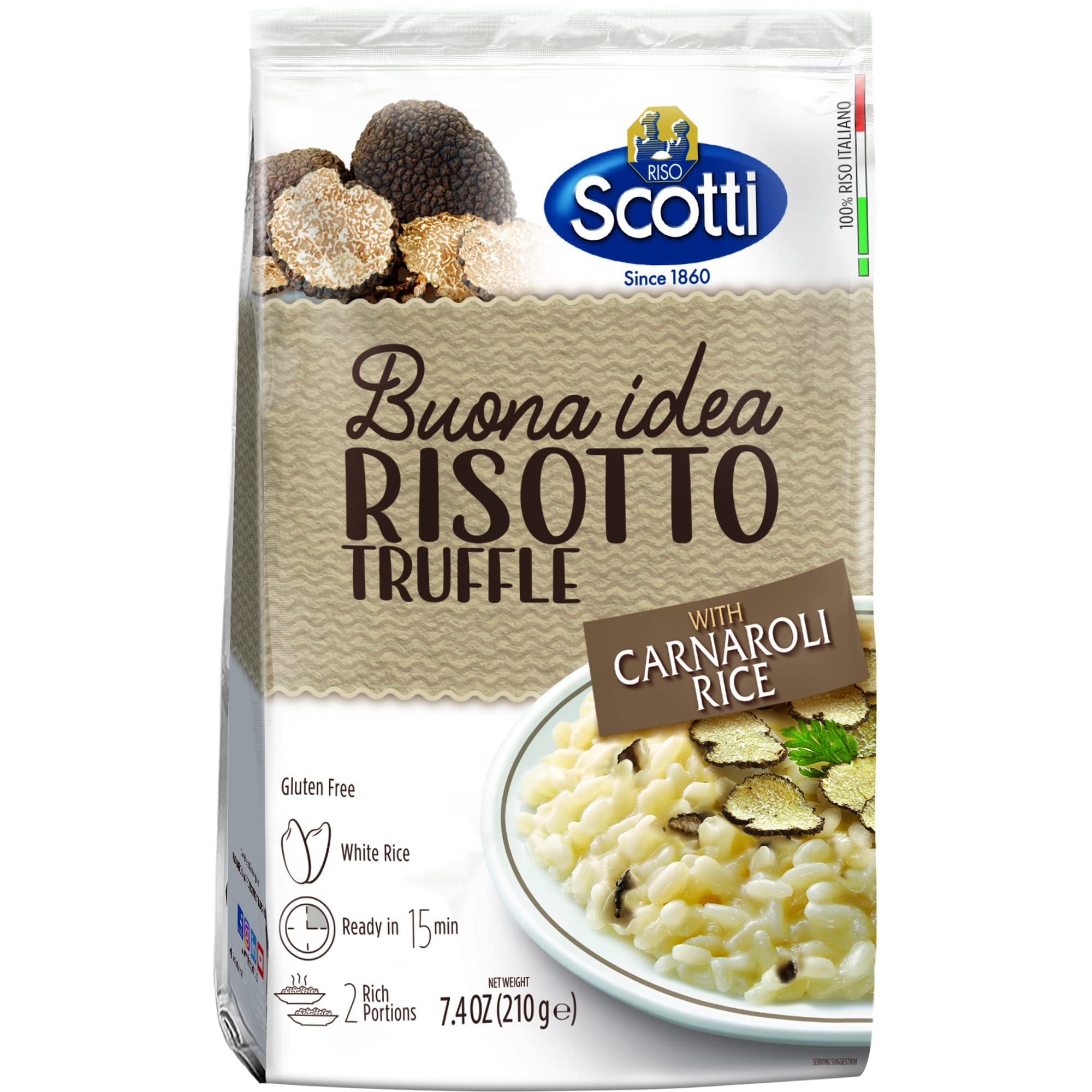 Riso Scotti Truffle Seasoned Risotto - Premium Carnaroli Rice Ready Meal | Easy to Cook Italian Risotto Side Dish | Just Add Water & Heat (7.4 oz, 2-3 Servings) | Perfect for Quick Dinners, Date Nights & Gourmet Meals at Home