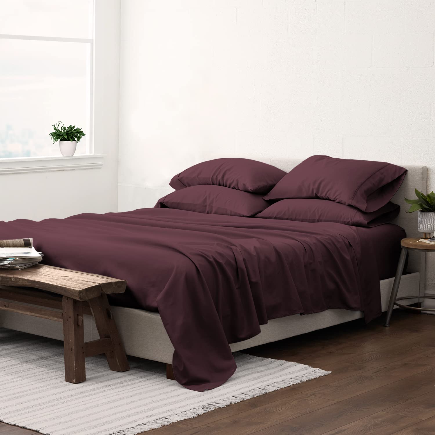 Luxury 1000 Thread Count 6-Piece King Size Sheet Set - 100% Long Staple Cotton Sateen Weave with Deep Pockets (Includes 2 Extra Pillowcases) - Dark Purple Bedding for Ultimate Comfort - Perfect for Master Bedrooms, Guest Rooms & Luxury Hotels