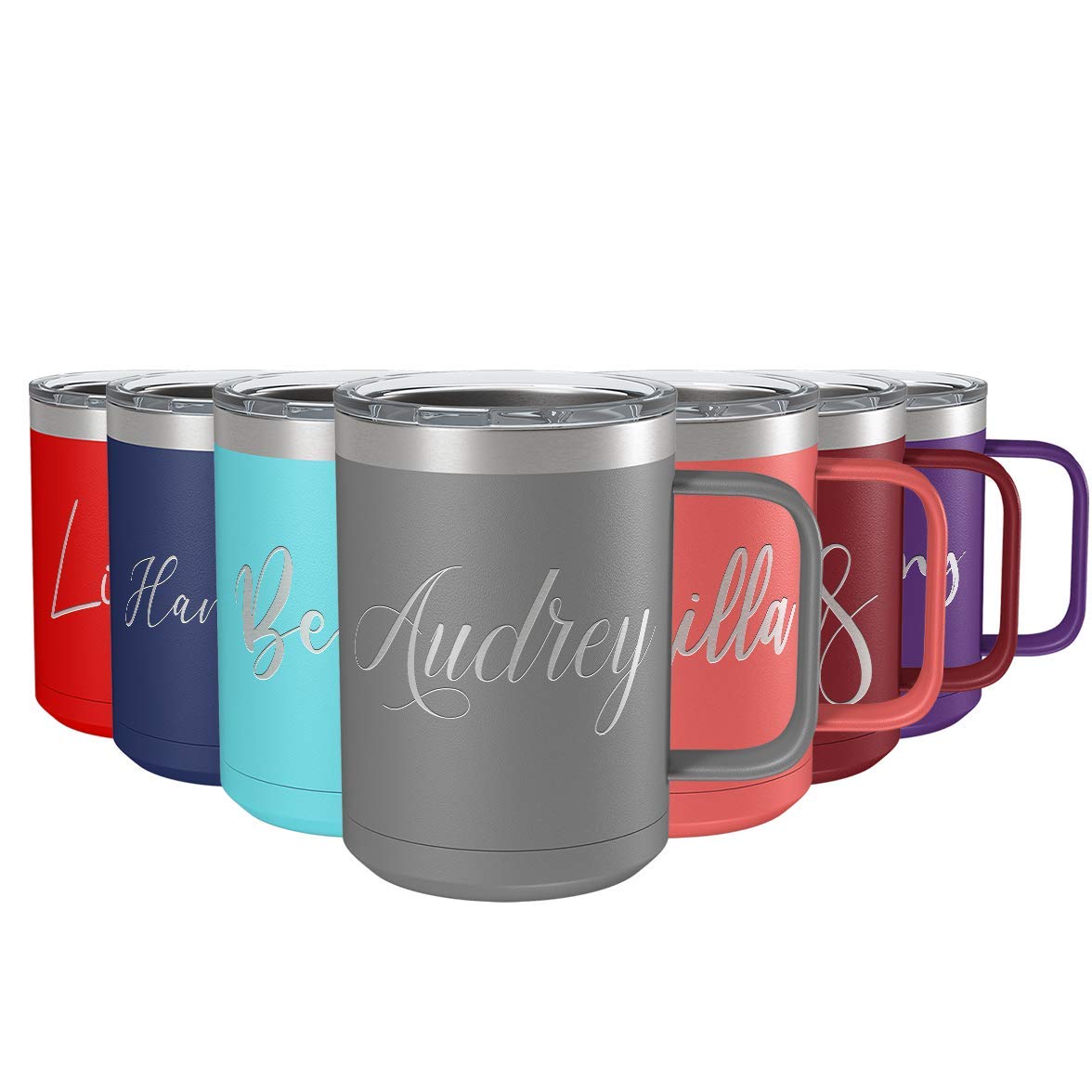 Custom Engraved 15oz Stainless Steel Vacuum Insulated Coffee Mug - Personalized Matte Slate Finish with Handle, Perfect Gift for Office, Home & Travel