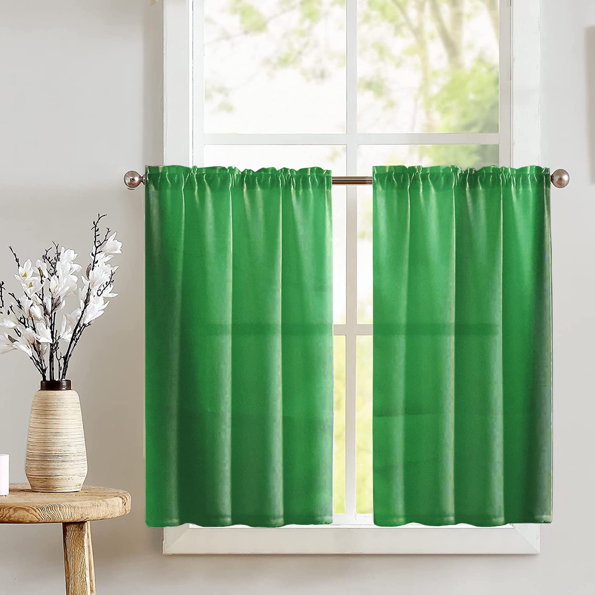 Solid Poplin Tier Window Valance 2-Piece Set - Premium Home Decor for Bedroom, Nursery & Kitchen - Valley Green Color - Perfect for Farmhouse & Cottage Style Window Treatments