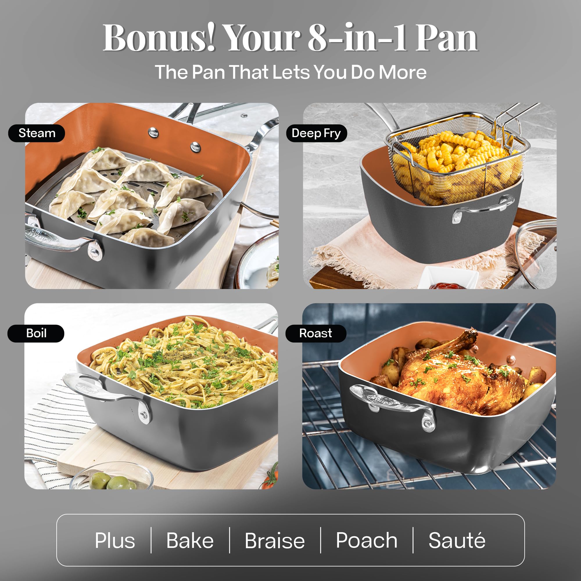 Gotham Steel True 20-Piece Ceramic Nonstick Cookware Set - PFOA/PFOS Free Pots & Pans with Deep Square Pan & Bakeware | Oven & Dishwasher Safe | Perfect for Healthy Cooking, Baking & Family Meals
