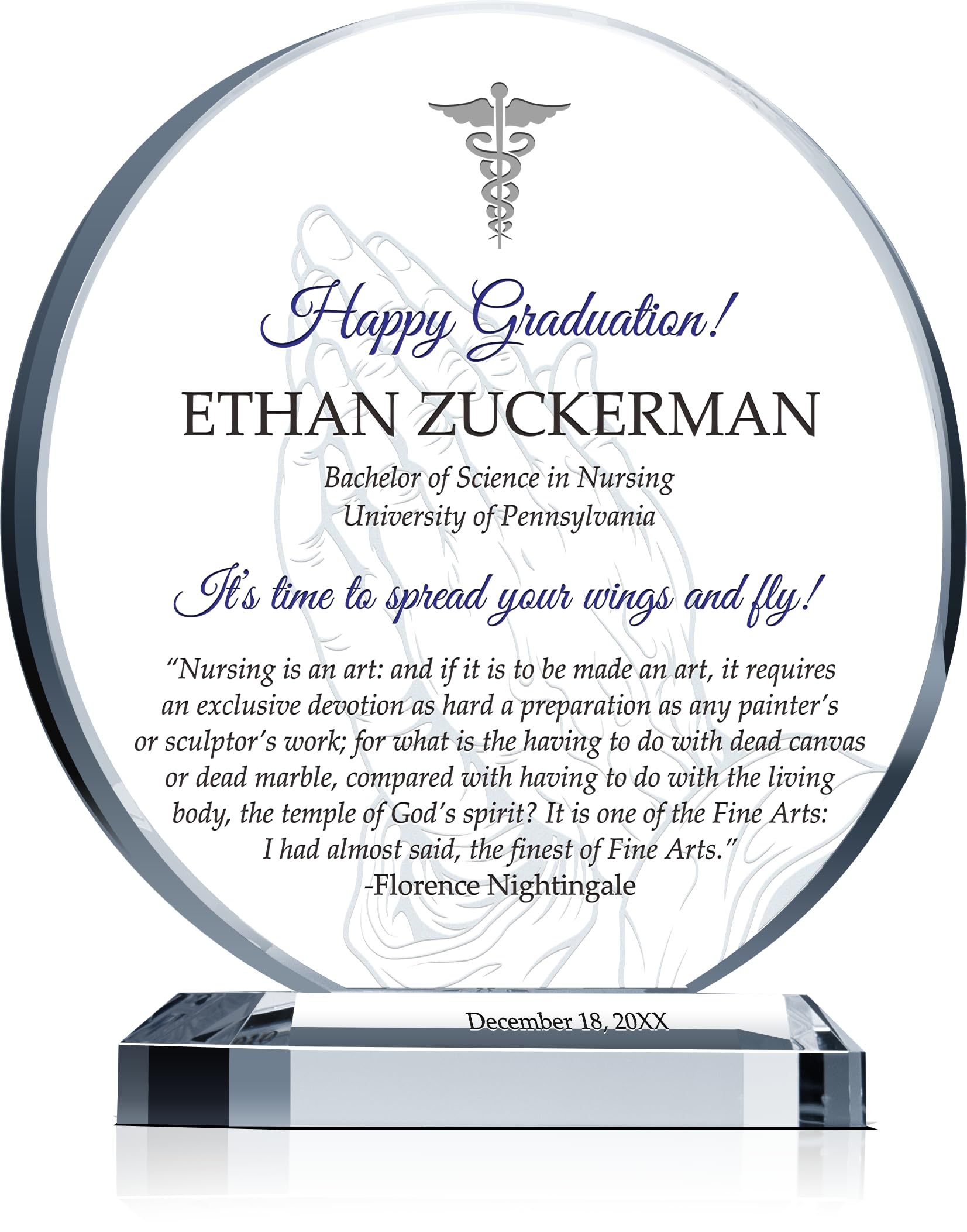 Custom Engraved Crystal Nurse Graduation Gift Plaque - Personalized with Name, School & Degree - 8