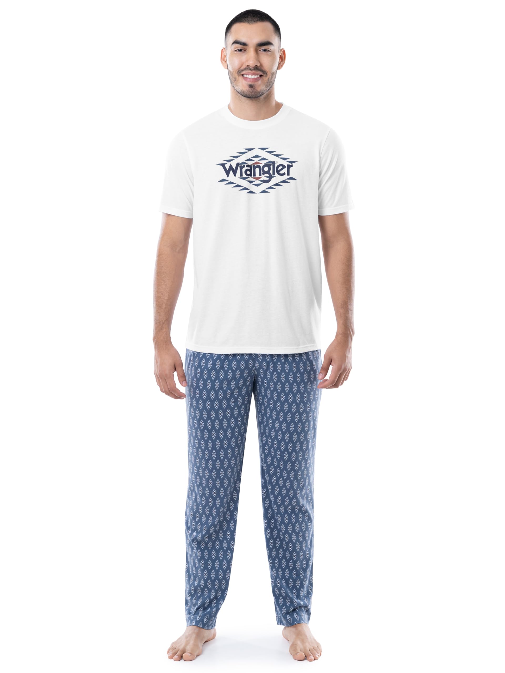 Wrangler Men's Comfortable Jersey Top & Micro-Sanded Pants Sleepwear Set - Soft Cotton Pajamas for Relaxing at Home or Lounging