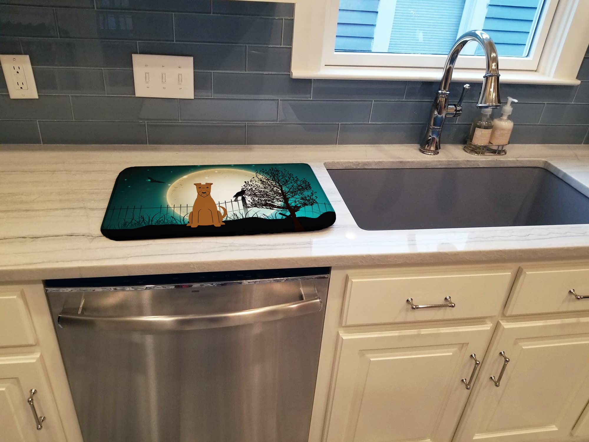 Scary Irish Terrier Dish Drying Mat - Absorbent Kitchen Counter Pad (14x21