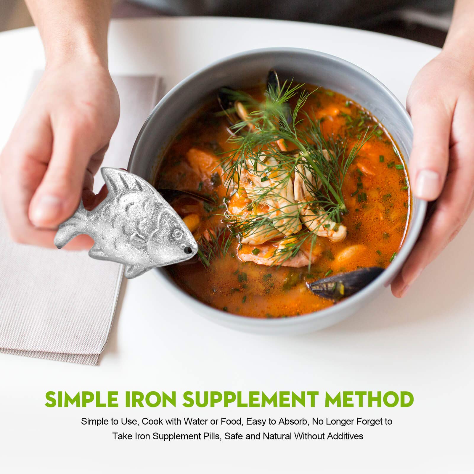 Iron Fish Cooking Tool - Natural Iron Supplement for Food & Water | Helps Iron Deficiency in Vegetarians, Pregnant Women & Kids | Perfect Mothers Day Gift | Healthy Cooking & Meal Prep Essential