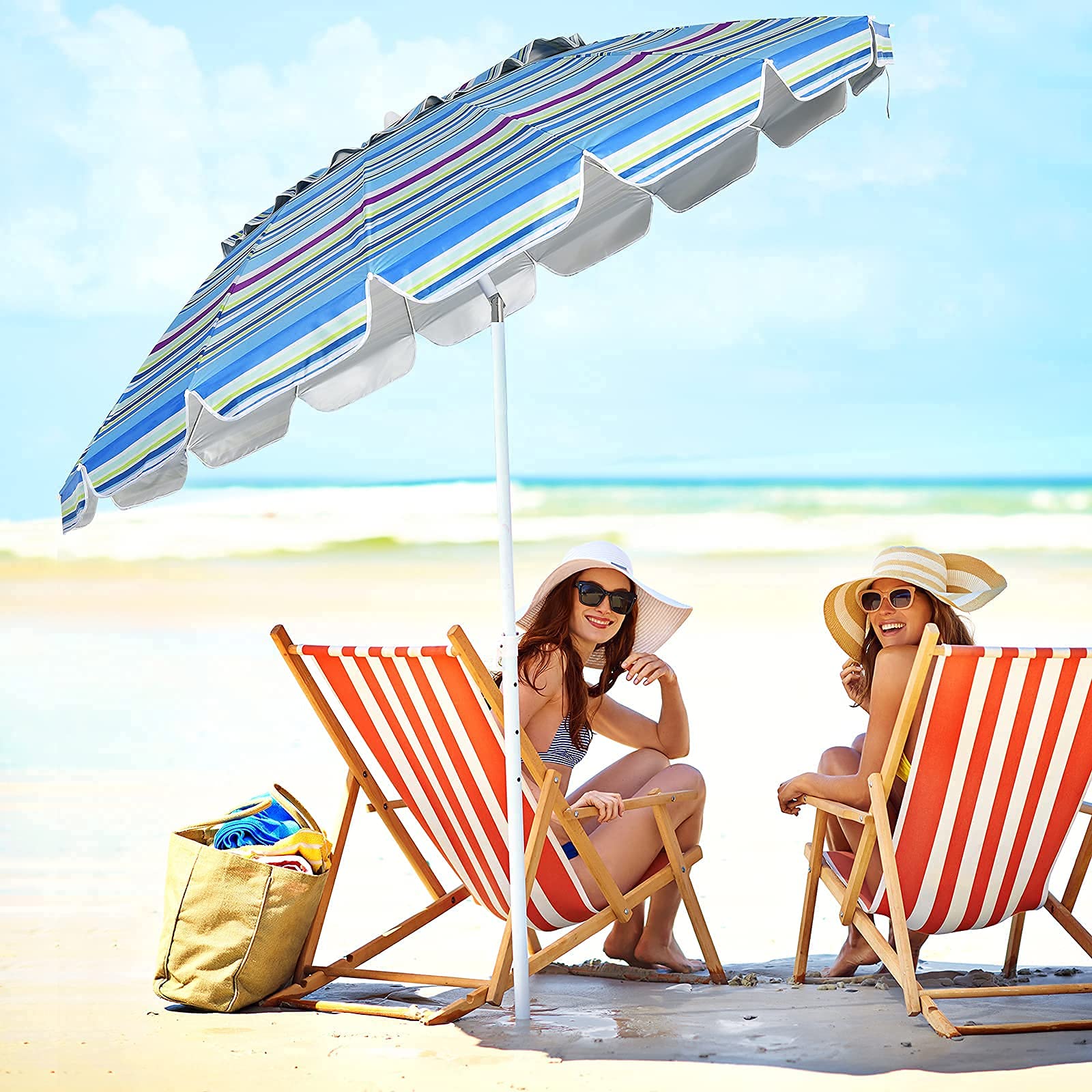 **Tangkula 8FT Portable Beach Umbrella with Sand Anchor & Tilt Mechanism - 16 Sturdy Fiberglass Ribs, UV Protection Sun Shade for Garden, Patio, Pool & Outdoor Use - Includes Carry Bag (Blue)**    **Perfect for Beach Trips, Backyard Lounging, Picnics & Poolside Relaxation**