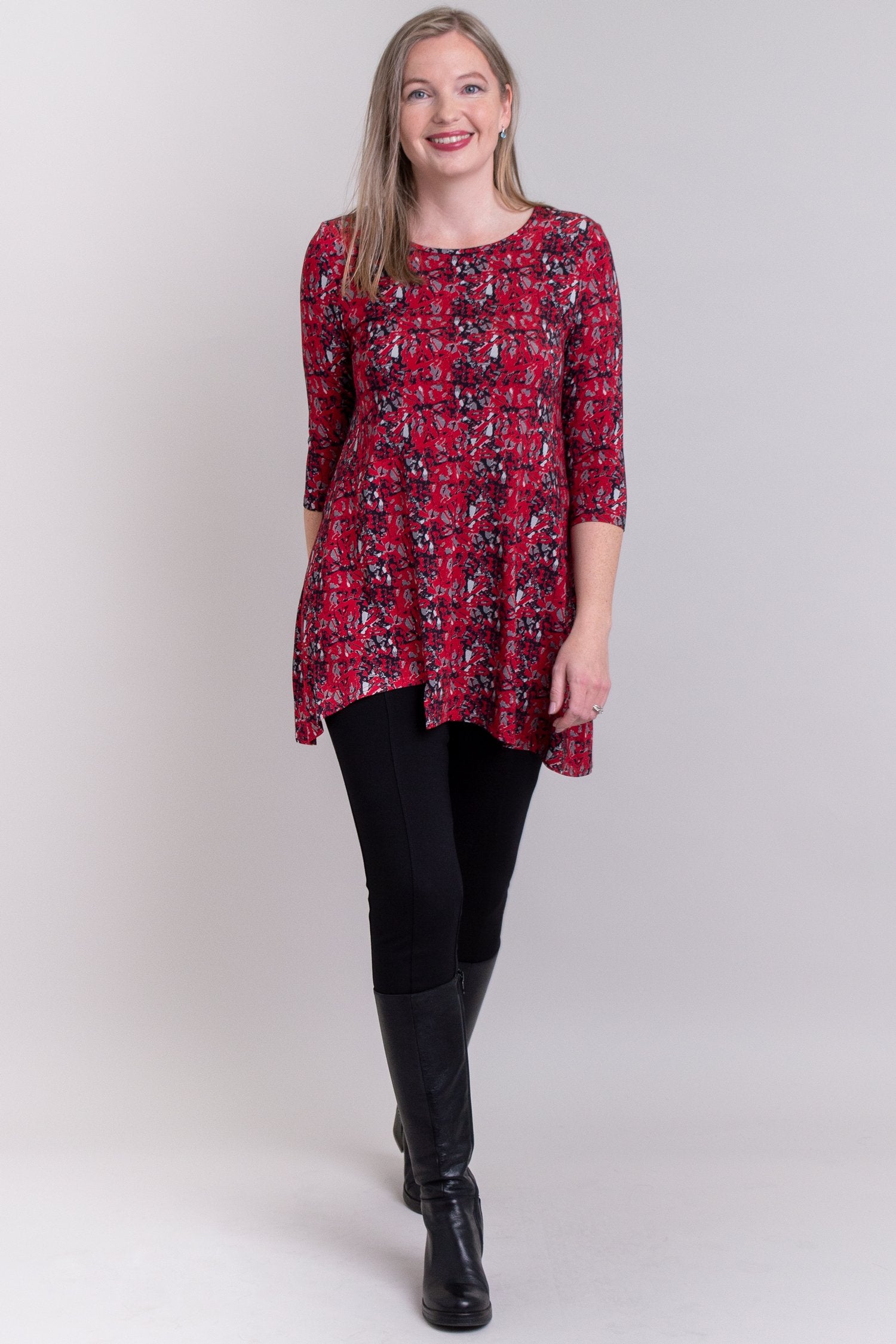 Stylish Red Bamboo Tunic Top for Women - Flattering Loose Fit Blouse - Perfect for Casual Wear, Office & Summer Outfits