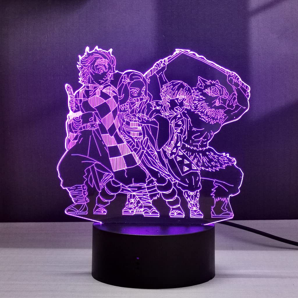 Sosowlight 3D Illusion LED Night Light - Anime Demon Slayer Zenitsu Agatsuma & Tanjiro Kamado with Nezuko - Remote Control Desk Lamp for Baby Nursery, Kids Bedroom, Anime Decor & Gift for Fans | Perfect for Bedside, Study Room, and Themed Party Decorations