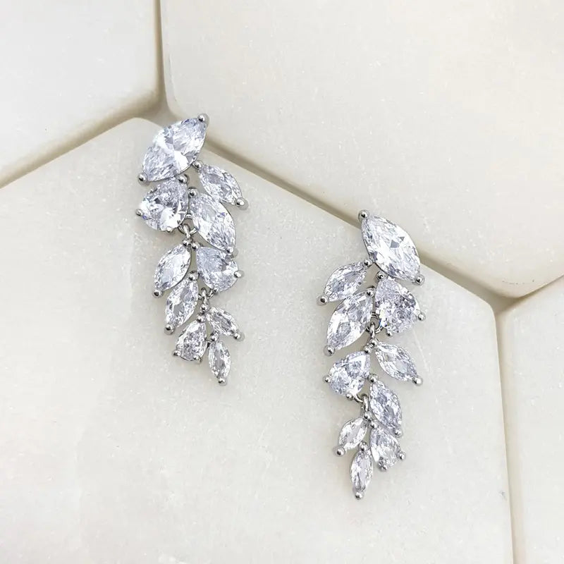 Eva Crystal Leaf Drop Bridal Earrings – Elegant Wedding Jewelry for Brides, Bridesmaids & Formal Events | Perfect for Weddings, Prom & Evening Parties