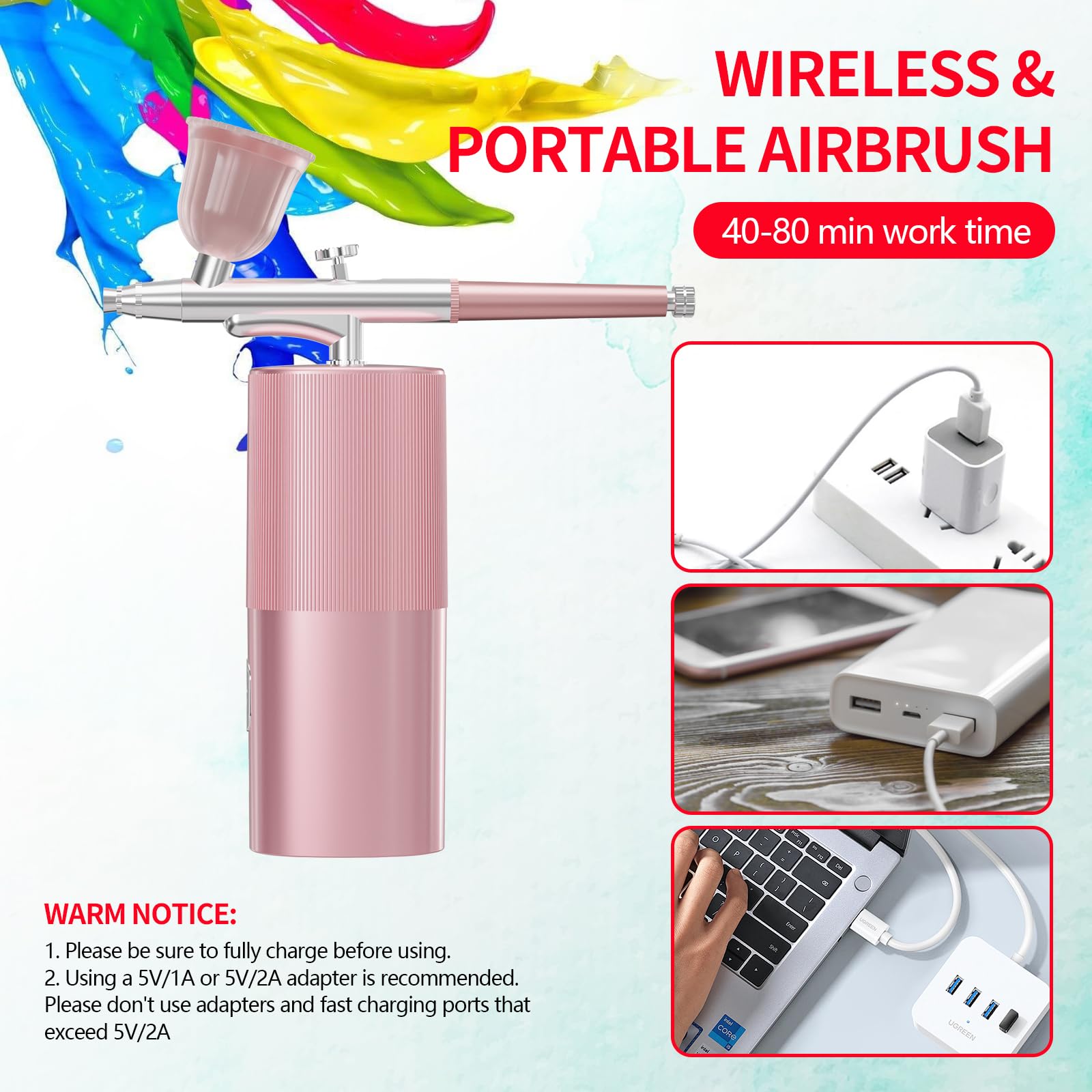 Professional Airbrush Kit with Compressor - Pink Airbrush Machine for Makeup, Nail Art, Cake Decorating, Model Painting & Tattoo Practice | Portable Air Brushing System for Artists, DIY Crafts & Beauty Professionals