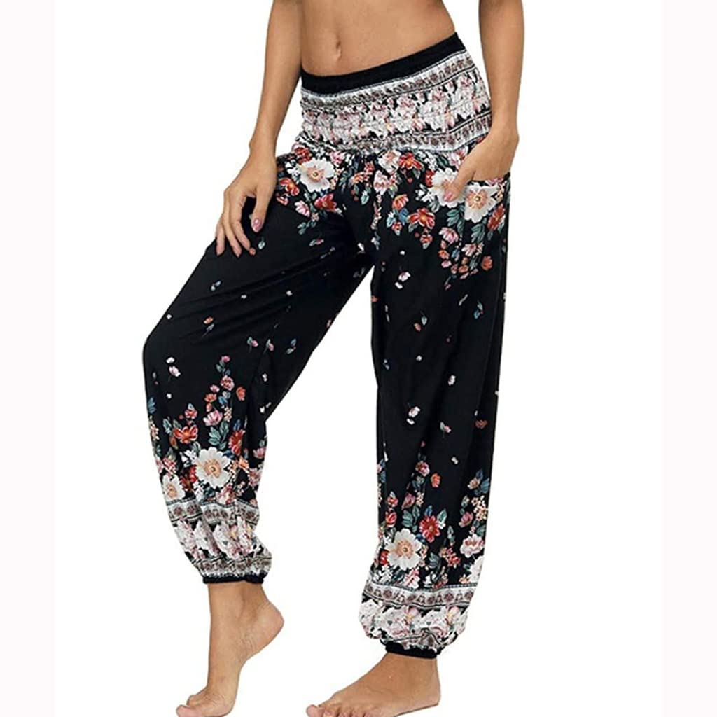 WPYYI Women's Boho Yoga Pants - High Waisted Hippie Harem Pants for Yoga, Beach & Casual Wear - Flowy Comfortable Lounge & Sports Pants - Boho Chic Clothing for Women