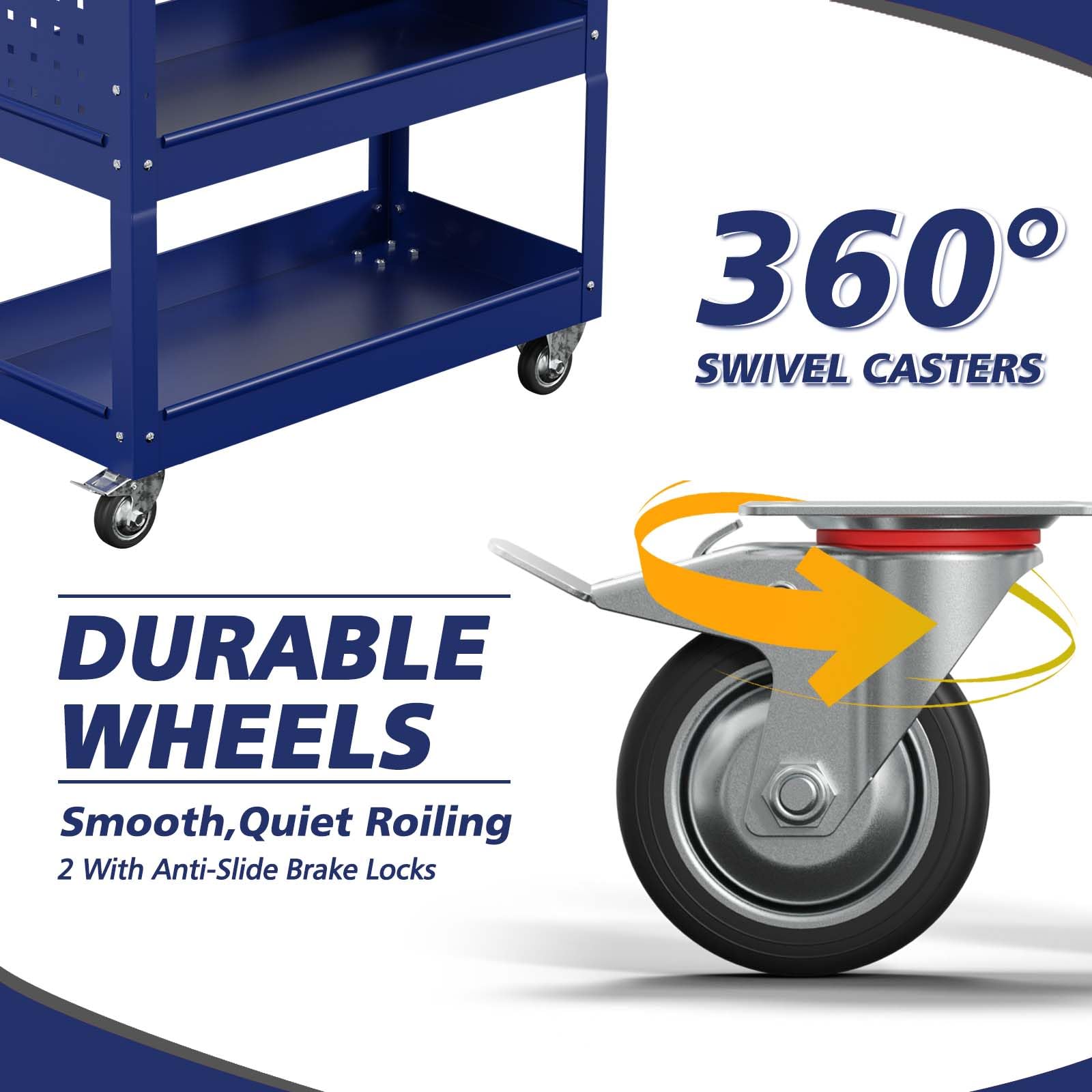 4-Wheel Rolling Tool Cart with Ball-Bearing Slides - Heavy Duty Tool Storage Chest for Garage, Workshop & Warehouse - Portable Tool Organizer for Mechanics & DIY Projects (Blue)