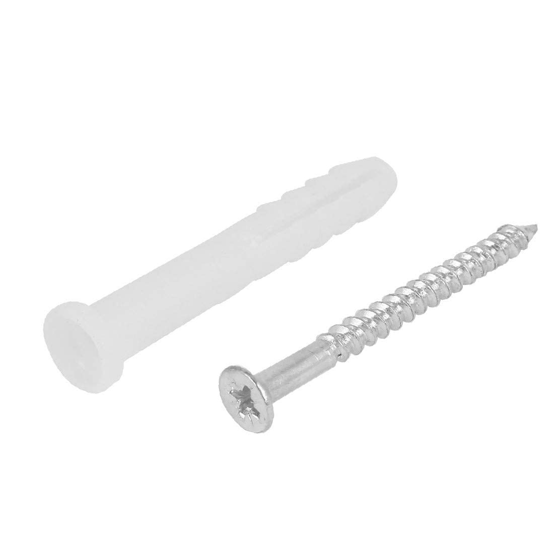 8mm x 60mm White Plastic Expansion Anchor Wall Plugs with Screws - 50pcs - Heavy Duty Drywall Anchors for Hanging Shelves, Pictures & Home Decor