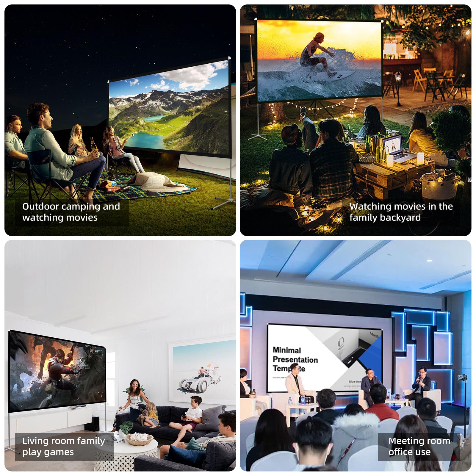 120 Inch Portable Projector Screen with Stand - 16:9 HD 4K Projection Screen for Indoor & Outdoor Use - Includes Carry Bag for Backyard Movie Nights, Camping, Home Theater and Family Entertainment