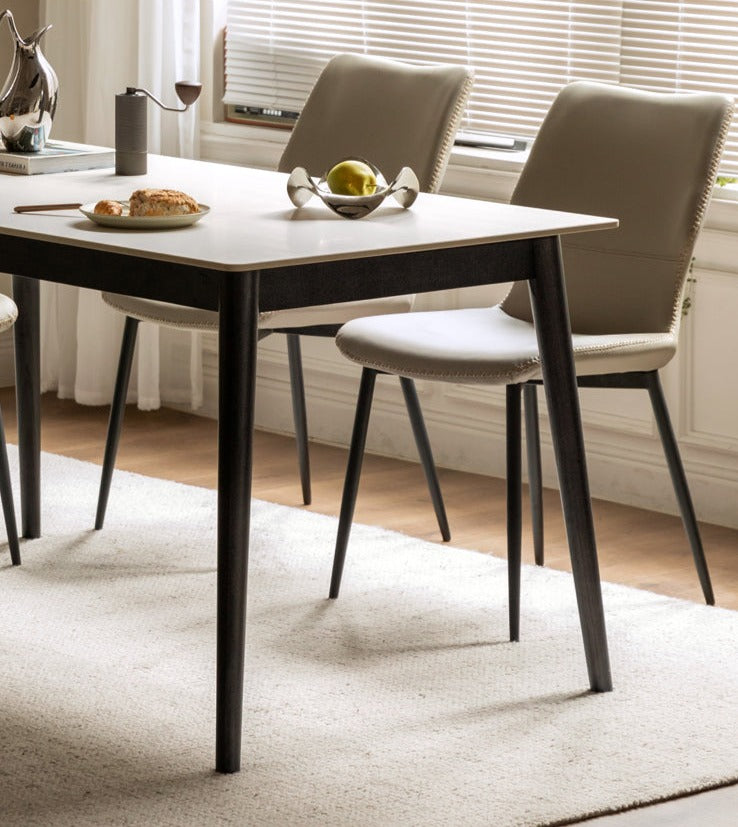 Solid Oak Wood Rock Plate Dining Table - Rustic Farmhouse Style for Kitchen, Dining Room & Outdoor Patio