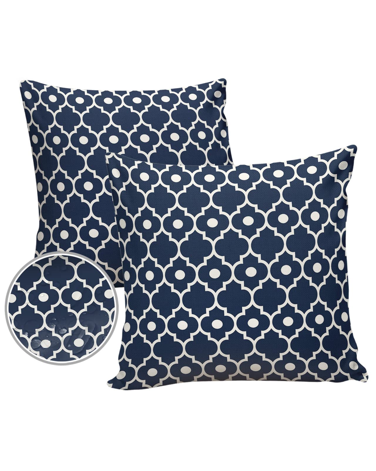 Waterproof Outdoor Throw Pillow Covers 24x24 Inch - Set of 2 Plaid Geometric Cushion Covers for Patio, Garden, Sofa & Chair - Navy Blue Polyester Decorative Pillow Cases for Living Room, Porch & Outdoor Furniture