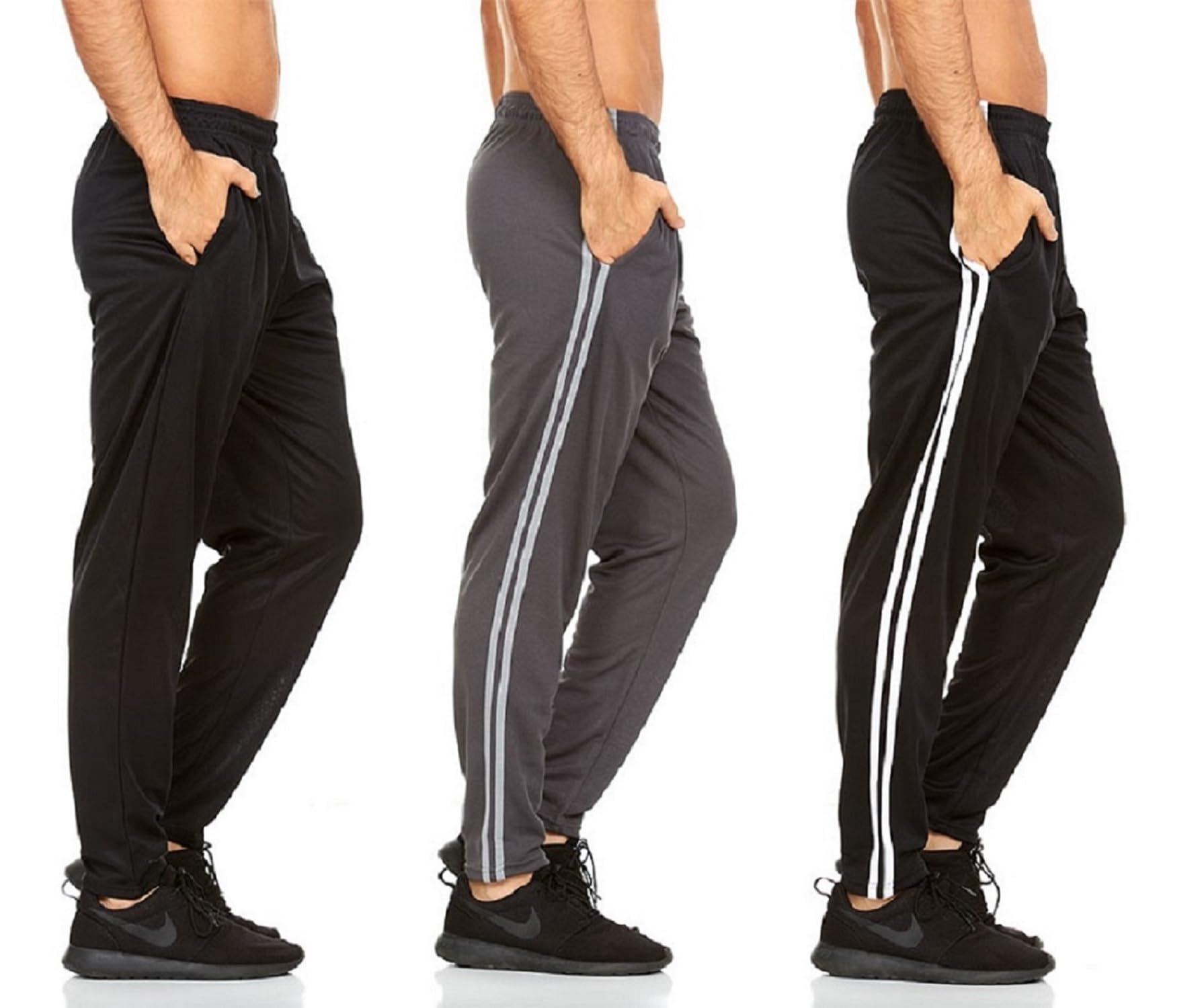 DARESAY Men's Quick-Dry Active Jogger Pants with Side Pockets - 3 Pack Athletic Workout & Casual Lounge Pants for Running, Gym, Yoga, and Everyday Wear