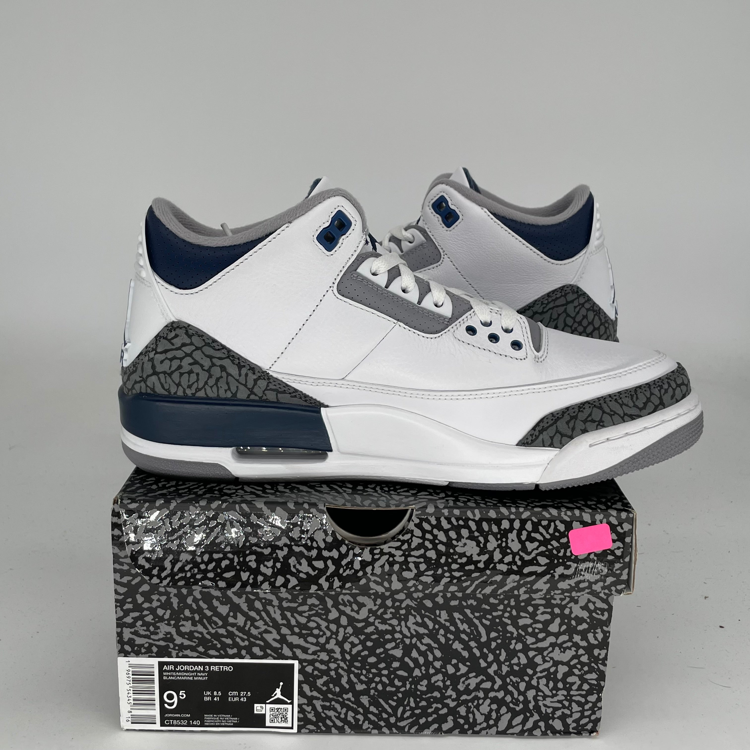 AIR JORDAN 3 MIDNIGHT NAVY Men's Basketball Shoes - Size 9.5 (CT8532-140) | Retro Sneakers for Casual Wear, Street Style & Court Performance