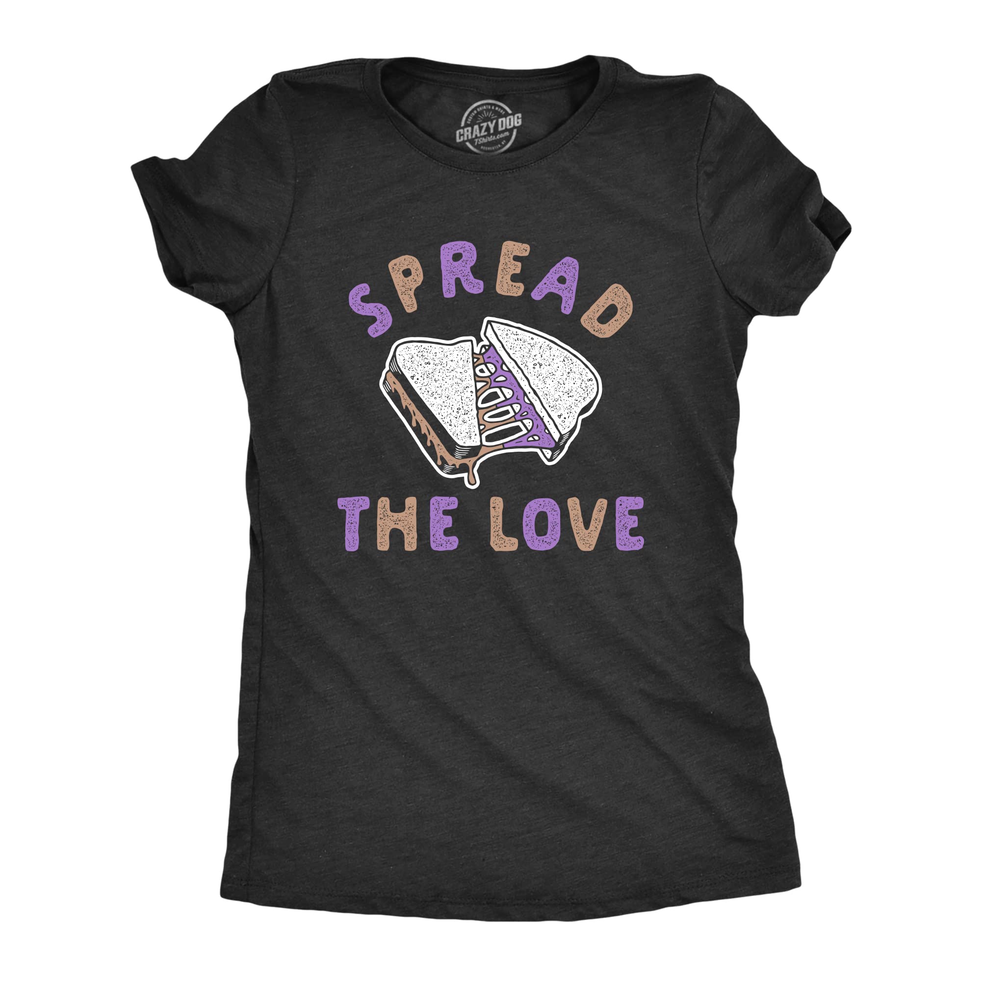 Funny Peanut Butter & Jelly Sandwich Graphic T-Shirt for Women - Spread The Love Novelty Tee - Perfect for Casual Wear, Gifts & Funny Outfits