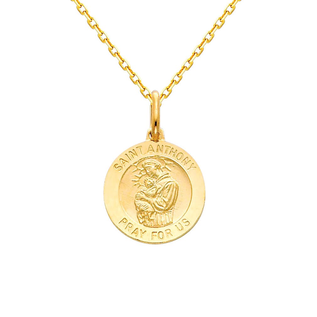 14K Yellow Gold Saint Anthony Medal Pendant with 1.2mm Cable Chain Necklace - Religious Jewelry for Men & Women - Perfect for Baptism, First Communion, Confirmation & Everyday Faith Wear