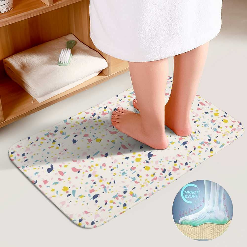 Non-Slip 3 Piece Bathroom Rug Set - Soft Contour Mat, Toilet Lid Cover & Shower Mat with Terrazzo Pattern - Water Absorbent & Machine Washable for Bathroom Safety & Decor - Perfect for Modern Homes, Apartments & Guest Bathrooms