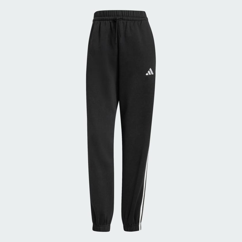 Adidas Women's 3 Stripes Fleece Track Pants - Black Athletic Joggers for Running, Yoga & Casual Wear