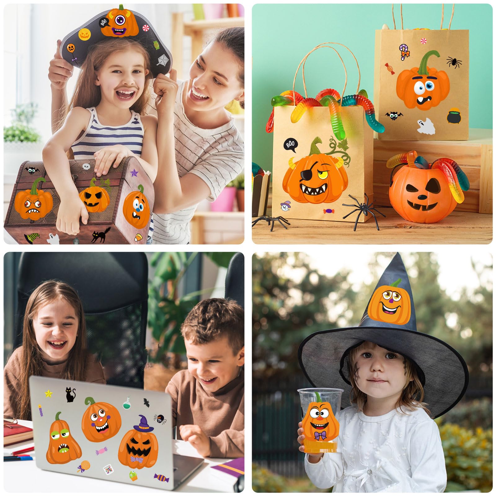 RINOLY 60 Sheets Halloween Pumpkin Face Stickers for Kids - 15 Fun Designs, Fall Party Favors, DIY Crafts & Game Supplies - Perfect for Classroom Activities, Trick-or-Treat Bags & Halloween Decorations