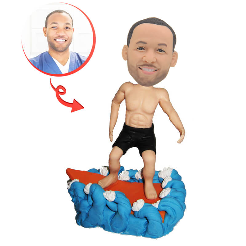 Custom Surfing Bobblehead Figurine - Personalized Surfing Enthusiast Gift for Beach Lovers & Surfers - Perfect for Office Desk, Car Dashboard & Home Decor