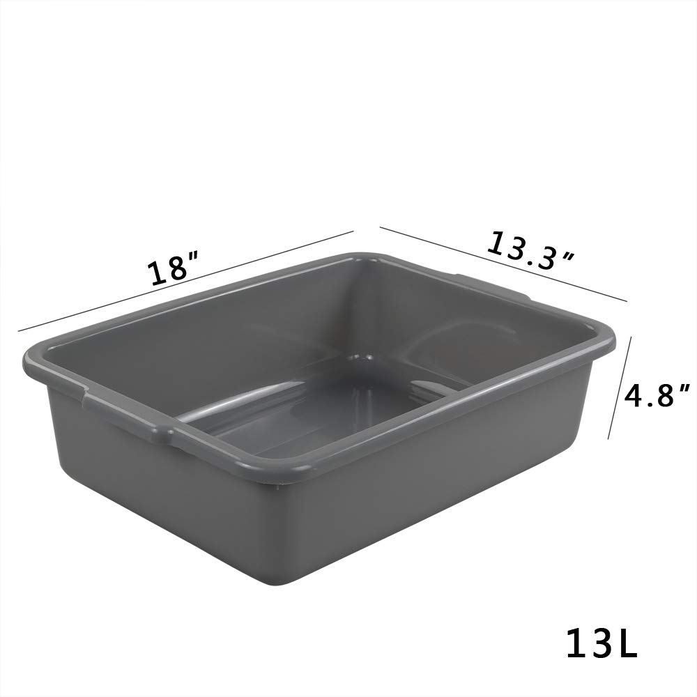 4-Pack Grey Plastic Bus Tubs - 13L Commercial Tote Boxes for Restaurant, Kitchen & Food Service - Heavy Duty Dish Bins for Busy Cafes, Catering & Buffet Operations