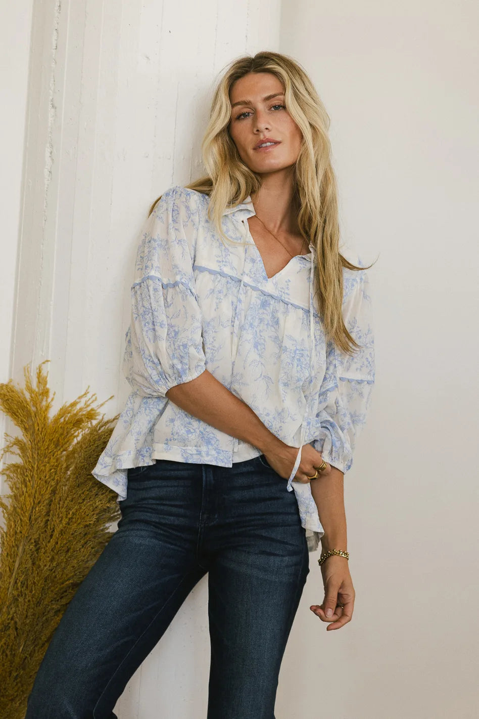 Madison Floral Blouse Women's Blue Floral Print Top | Elegant Spring Summer Casual Shirt | Perfect for Office, Date Night & Weekend Outings