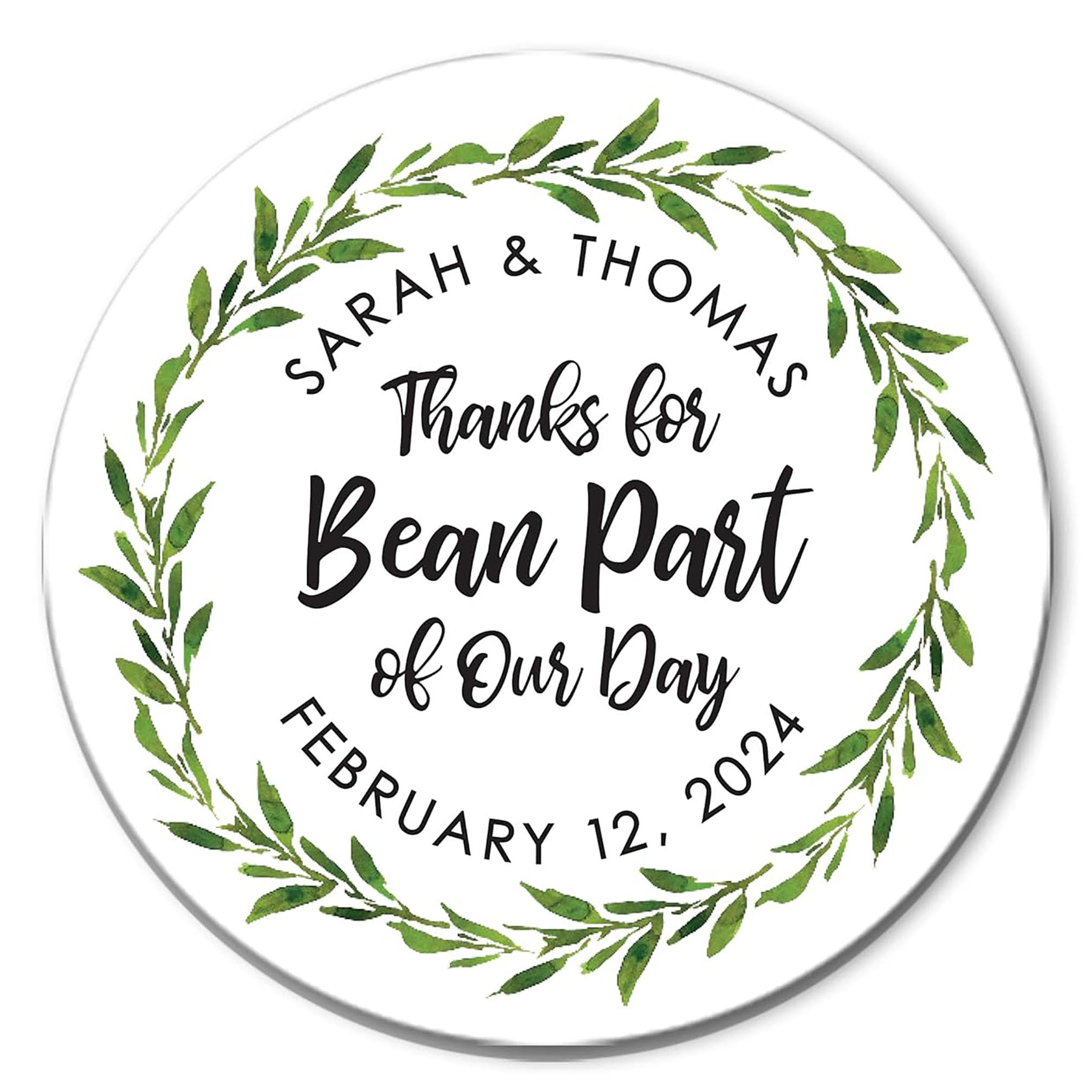 Thanks for Bean Here Stickers - Coffee Bean Favor Labels for Wedding Favors, Coffee Bags & Party Decor - Greenery Themed Thank You Stickers (16 Pack) - Perfect for Bridal Showers, Coffee Lover Gifts & DIY Crafts