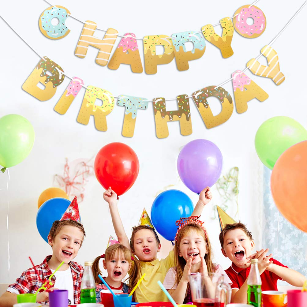 Bestoyard 2-Pack Donut Birthday Garland - Happy Birthday Bunting Banner for Kids Party, Baby Shower & Tea Party Decorations - Perfect for Wall Decor, Dessert Table & Photo Backdrop