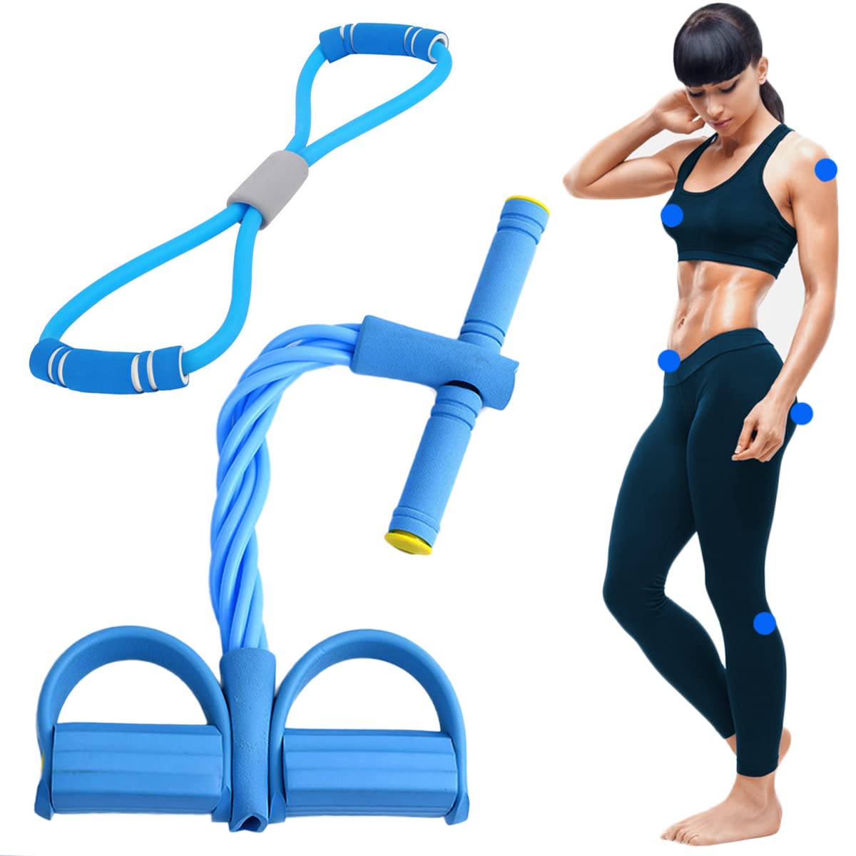 Tototoo Pedal Puller Resistance Band Set with Handle - 6 Tube Sit Up Exercise Equipment for Women & Men - Figure 8 Puller Workout Bands for Home Gym, Leg Training, Core Strength, and Full Body Fitness
