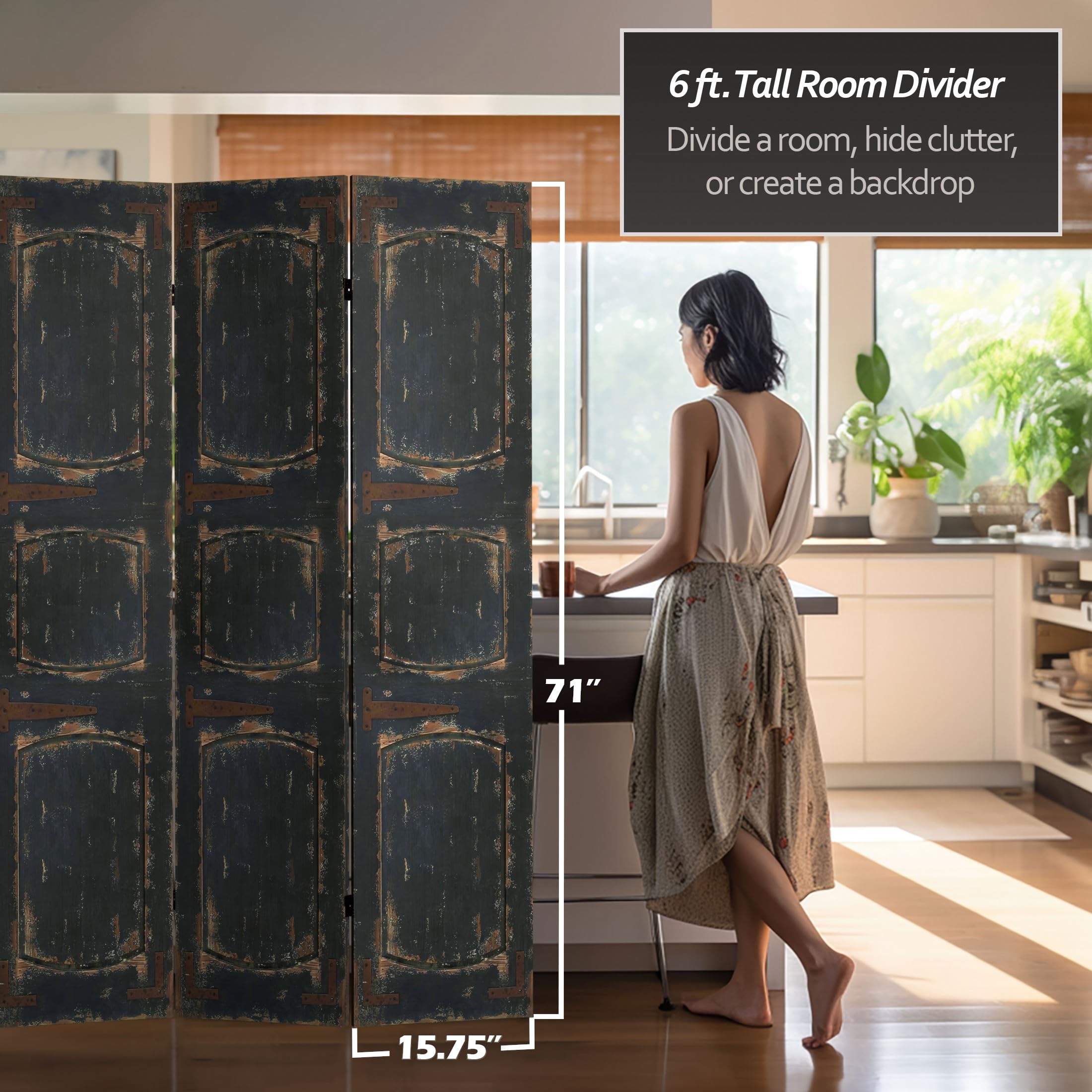 6 ft. Tall Red Lantern Double-Sided Black Door Canvas Room Divider - Perfect for Home Decor, Office Partition, and Asian-Themed Events