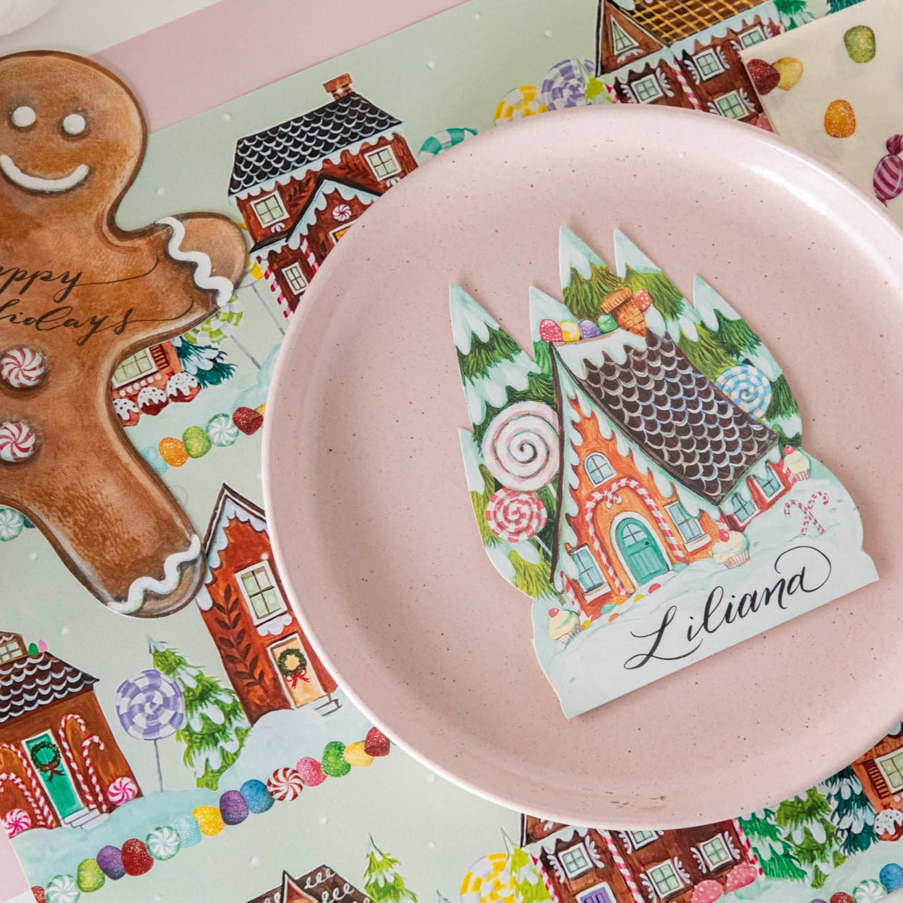 Personalized Gingerbread Place Card Holders - Christmas Party Table Setting & Holiday Dinner Decor