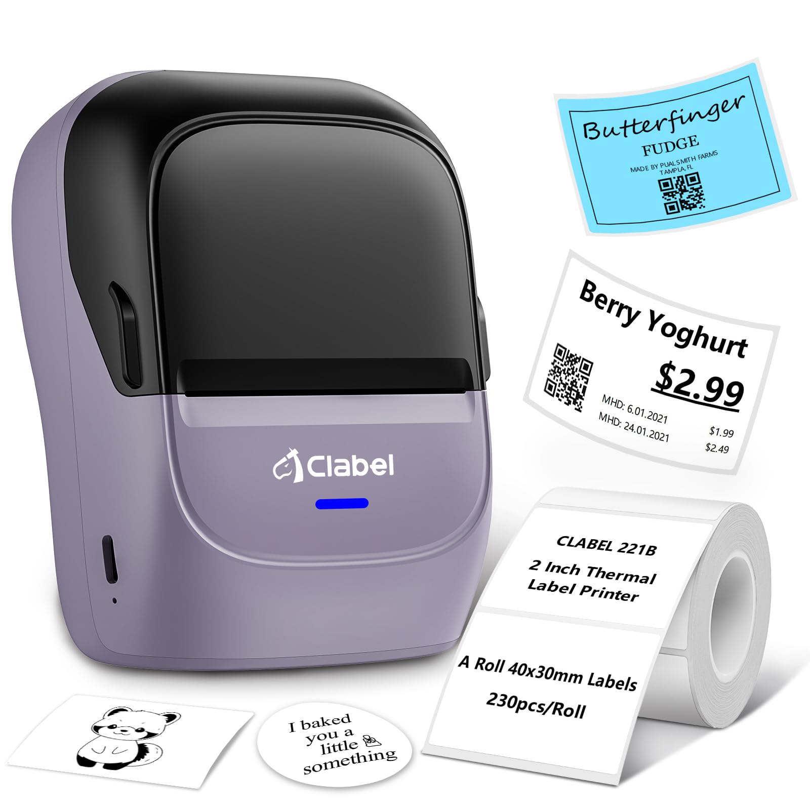 CLABEL Portable Label Maker Machine with Tape - 221B Inkless Handheld Barcode Printer for Retail, School, Office & Clothing | Wireless Bluetooth Label Printer Compatible with iPhone, Android & PC | Perfect for Organizing, Inventory & Product Labeling