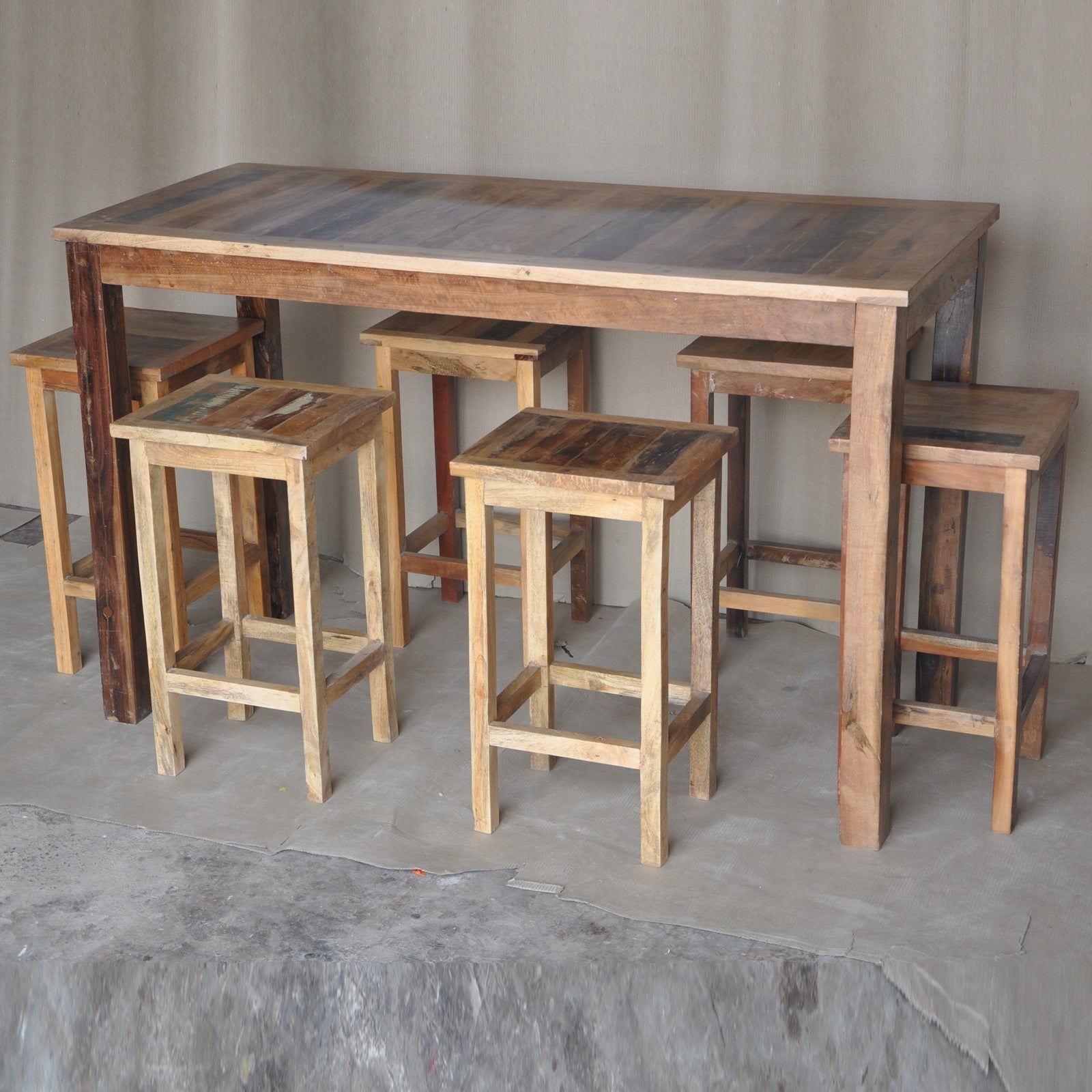 Reclaimed Wood & Mango Wood Bar Table Set with 4 Stools - Rustic Natural Finish for Kitchen, Dining Room or Outdoor Patio Decor