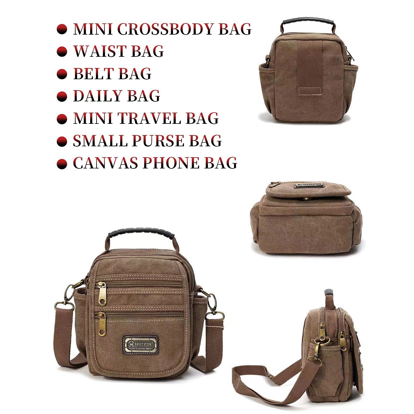Men's Small Canvas Crossbody Phone Purse Bag - Mini Messenger Waist Belt Side Bag for Travel, Hiking & Daily Essentials (Black)