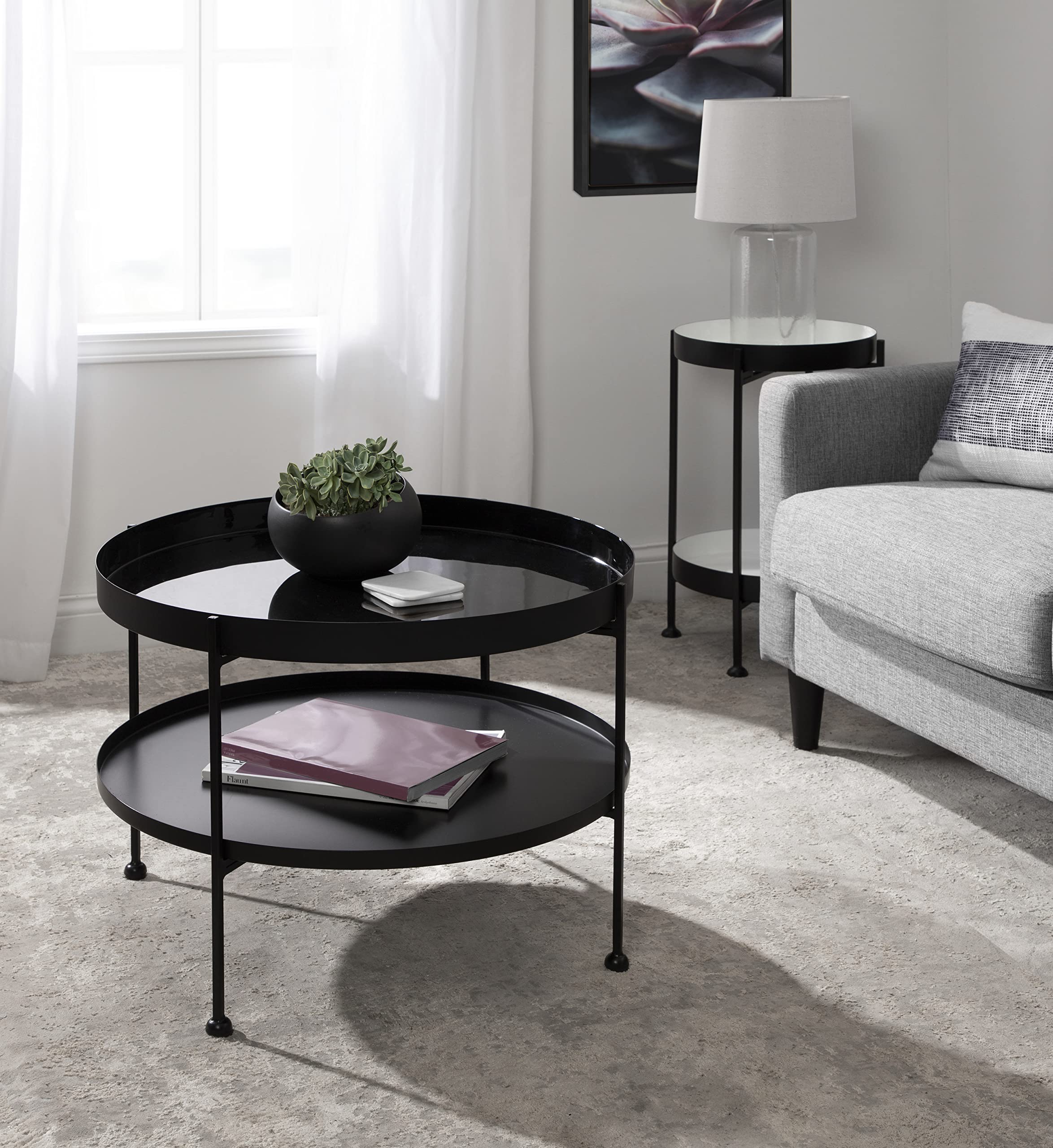 Kate and Laurel Nira Metal Coffee Table - 26 Inch Round Modern Side Table for Living Room, Black - Perfect for Small Spaces, Apartments & Lounge Areas