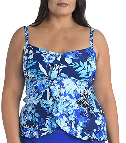 Maxine Of Hollywood Women's Ruffle Front Tankini Swimsuit Top - Sexy Swimwear for Beach, Pool & Vacation - Flattering Ruffled Bikini Top for Women