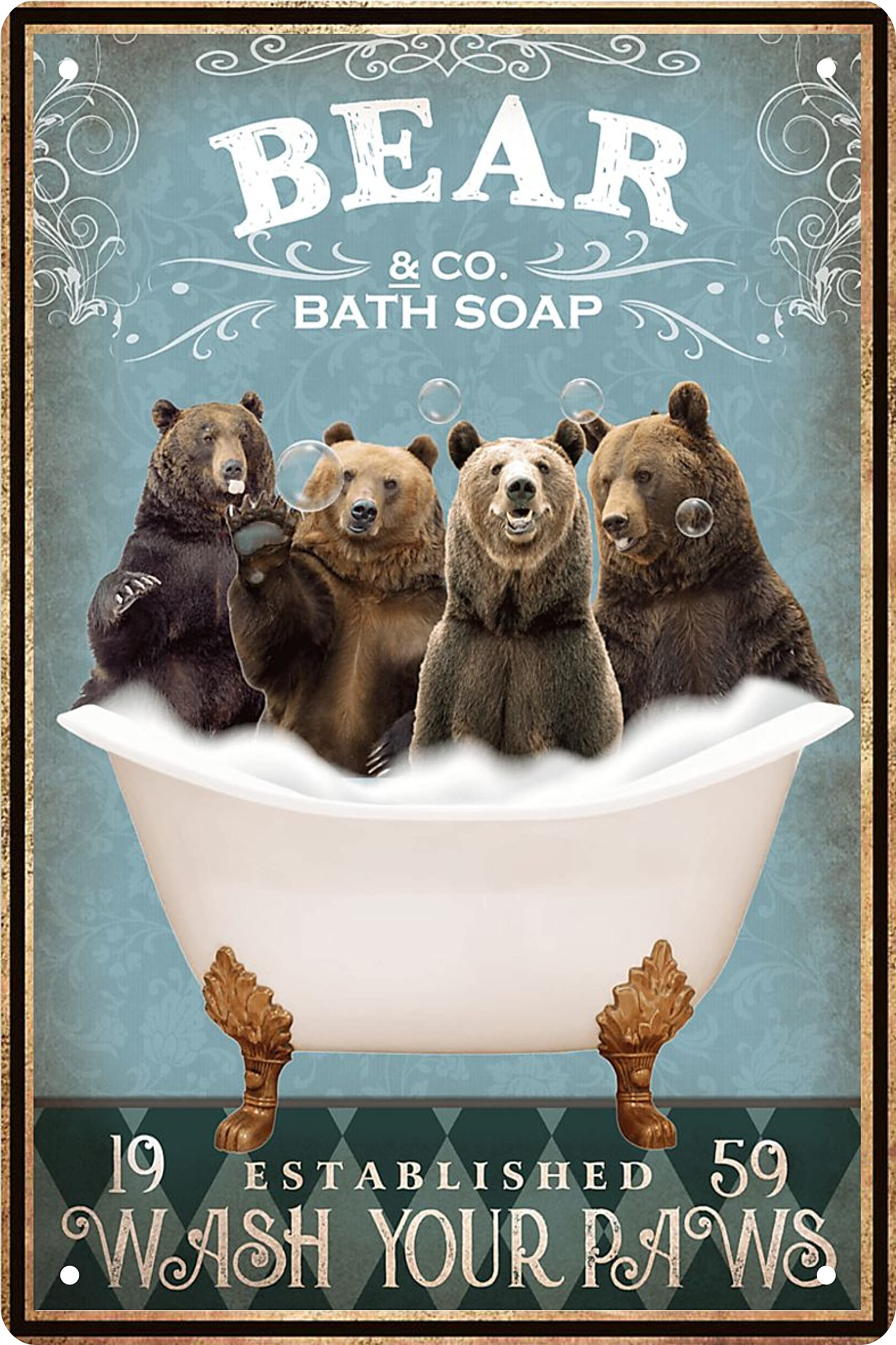 Vintage Funny Bear Metal Tin Sign - 8x12 Inch Retro Wall Art for Bathroom, Bathtub, Man Cave, Farmhouse & Bar Decor - Perfect Gift for Pet Lovers & Home Accessories - Ideal for Rustic, Western or Cabin Themed Spaces