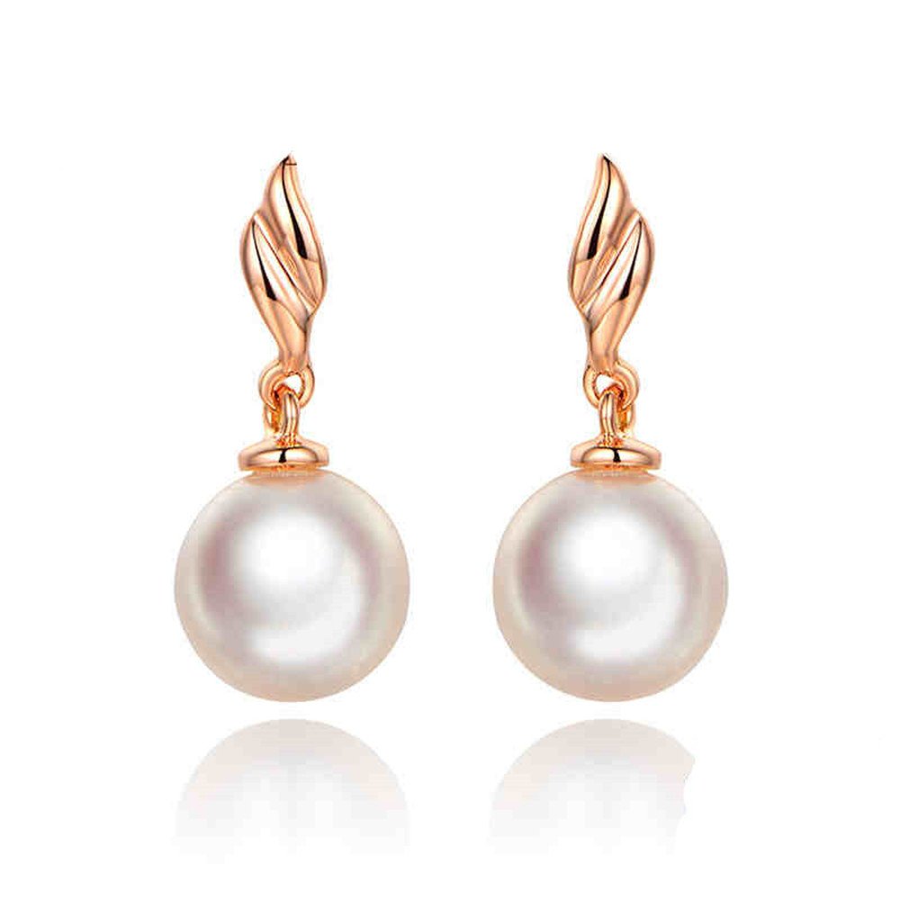 14k Rose Gold Akoya Cultured Freshwater Pearl Stud Earrings for Women - 8mm Round Dangle Drop Earrings - Perfect for Weddings, Parties & Everyday Elegance