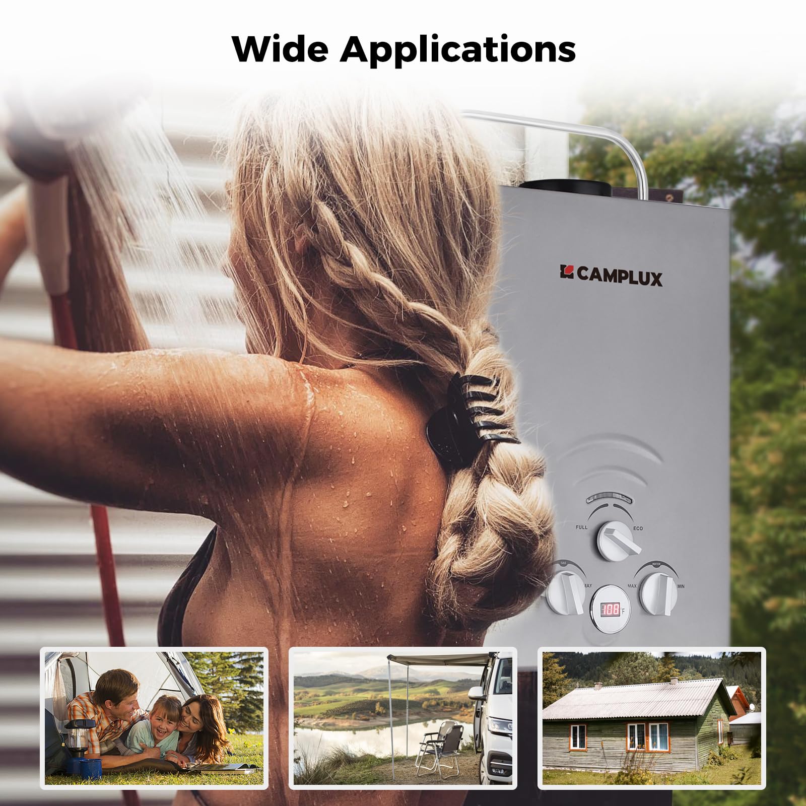 CAMPLUX 1.58 GPM Portable Propane Water Heater - 41,000 BTU Outdoor Tankless Water Heater for Camping, RV, Hunting & Off-Grid Living - Easy Installation, Gray (Perfect for Outdoor Showers, Washing Dishes & Emergency Hot Water)