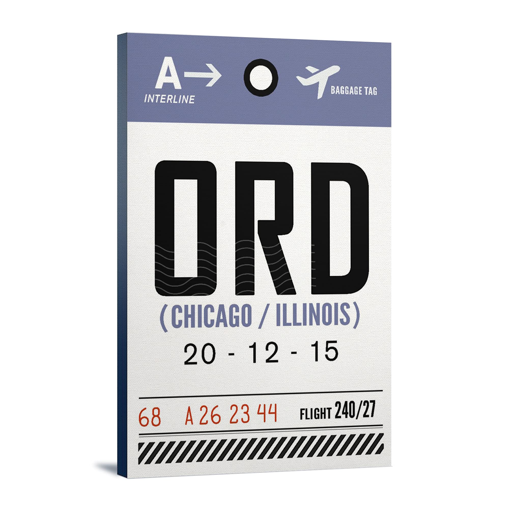 Lantern Press Chicago Illinois ORD Airport Luggage Tag - 16x24 Wrapped Canvas Wall Art Decor for Travel Enthusiasts | Perfect for Home, Office & Gift Giving