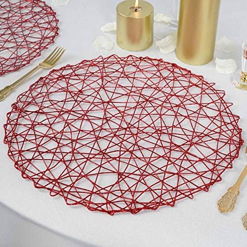 TigerChef 15 Inch Round Woven Metallic Foil Shining Placemats & Charger Plates - Set of 6, Elegant Red - Perfect for Holiday Dinners, Wedding Decor, and Upscale Dining Events