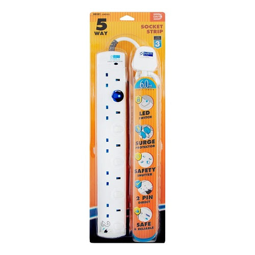 285 LED 5-Way Power Strip with Surge Protector - 3M/6M Extension Cord for Home, Office & Workshop | Multi-Outlet Adapter for Electronics, Lamps & Appliances