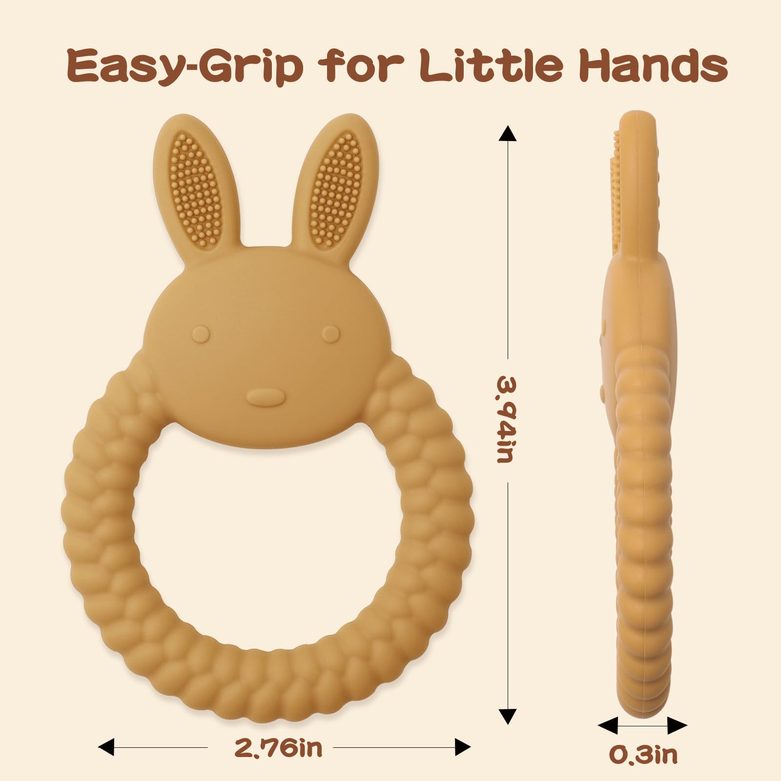 Easter Bunny Baby Teething Toys - Soft Silicone Teether Ring for Infants & Toddlers - Safe & Easy to Clean - Perfect Easter Basket Stuffer & Gift (Baby Pink) | Great for Soothing Sore Gums at Home or On-the-Go