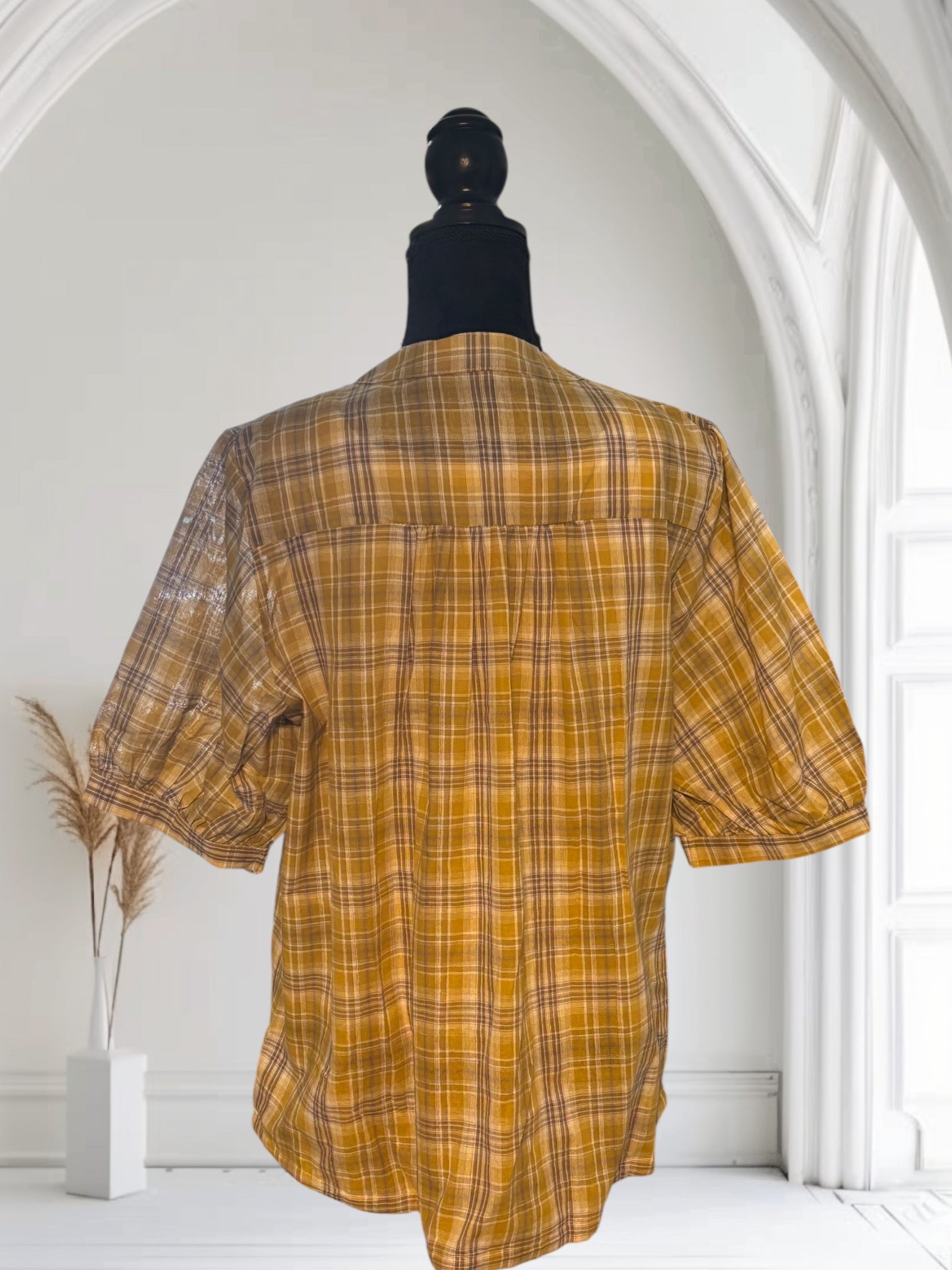 Women's Plaid Short Sleeve Cotton Shirt - Summer Thin Drawstring Casual Top for Outdoor Activities, Travel & Daily Wear