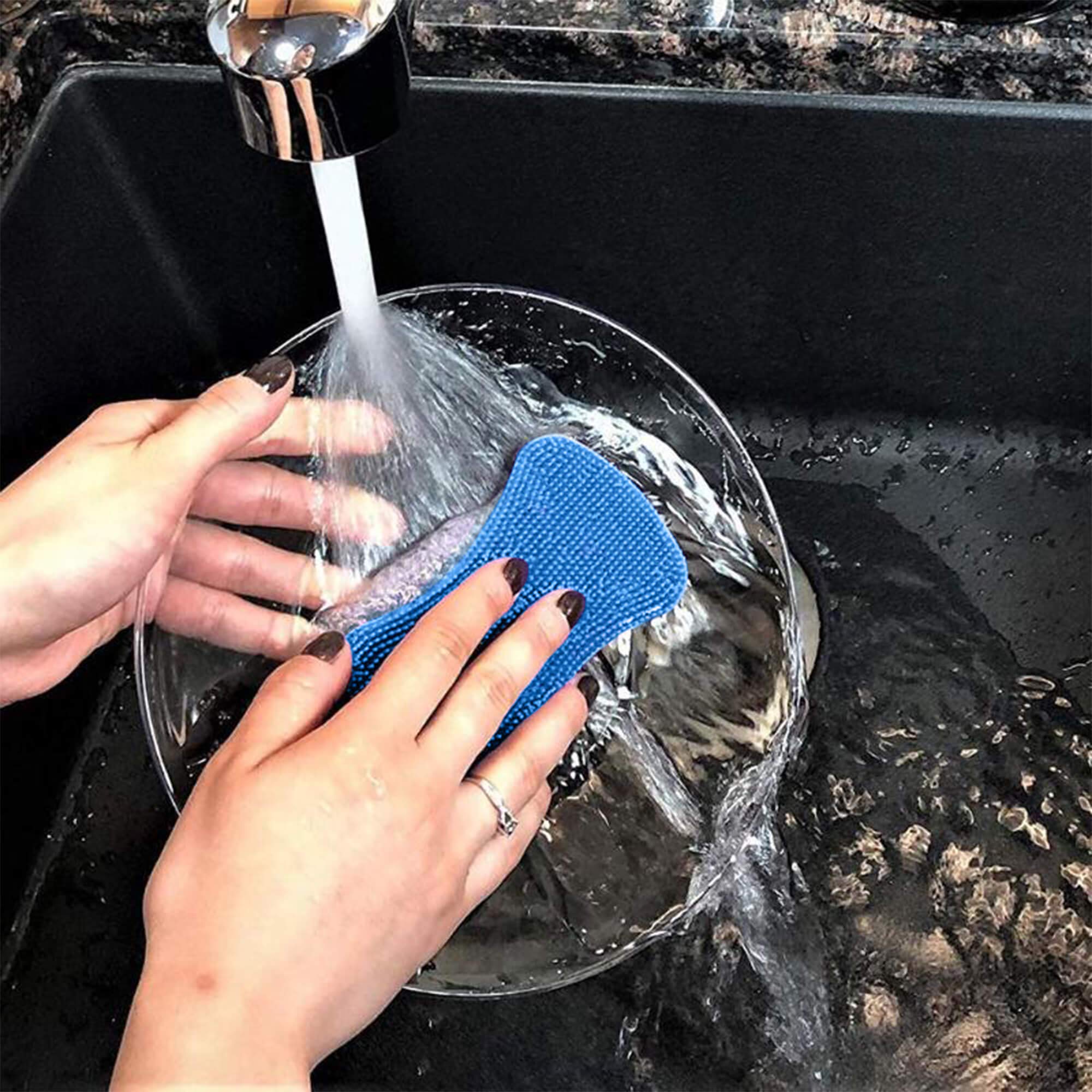 Premium Silicone Sponge Scrubbers for Dishes - 3 Pack Non-Scratch Kitchen Cleaning Sponges with Scrub Brush - Durable, Odor-Free Dishwashing Sponges for Pots, Pans & Cookware - Essential Household Cleaning Supplies for Kitchen & Home
